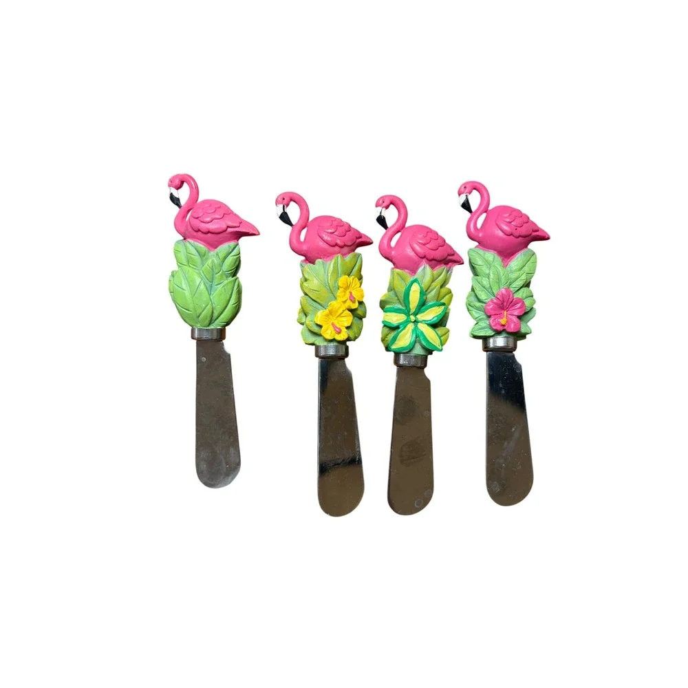 Boston Warehouse Pink Flamingo Tropical Cheese Spreader Set of 4 Stainless Steel